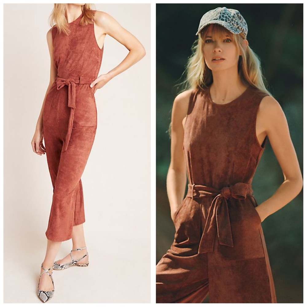 NEW ANTHROPOLOGIE Faux Suede Jumpsuit Chestnut
